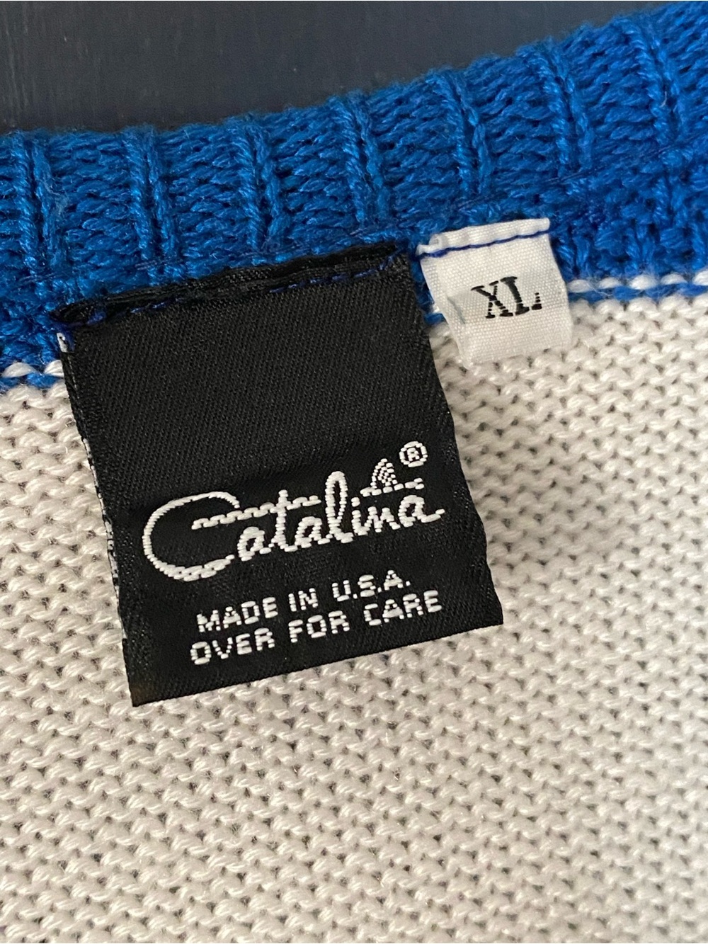 Vintage Catalina USA Nautical Sweater Vest XL Blue White Sailboat Made in USA - Picture 9 of 9